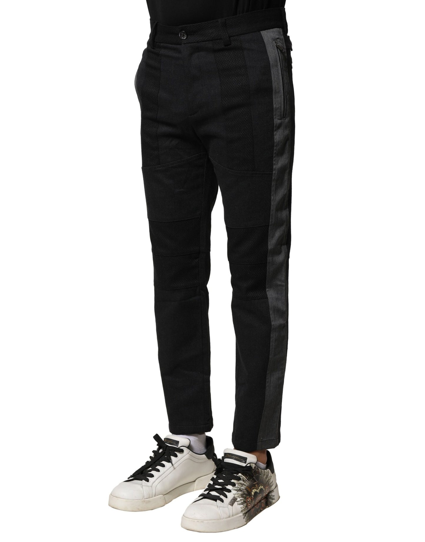 Black Gray Cotton Tapered Men Pants