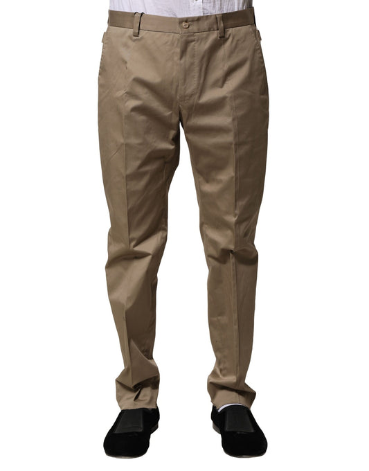 Brown Cotton Tapered Men Formal Pants
