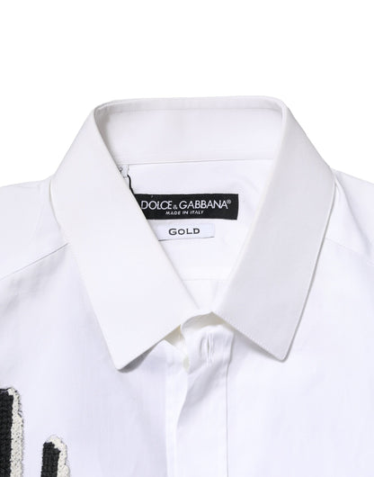 White GOLD Embroidery Detailed Dress Shirt