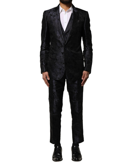 Black Jacquard 3 Piece Single Breasted Suit