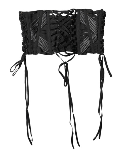 Black Cotton Waist LaceUp Strap Corset Belt
