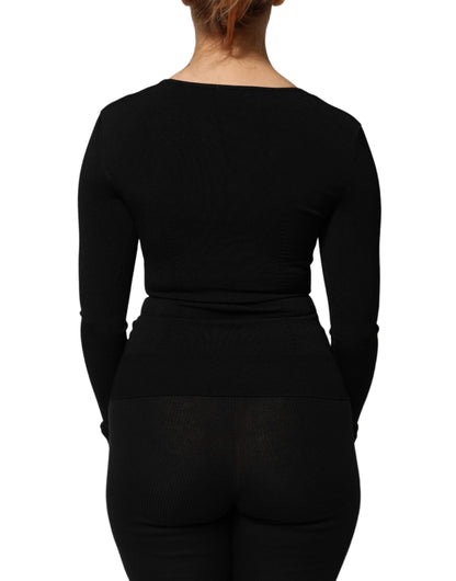Black Square Neck Long Sleeves Pullover Top