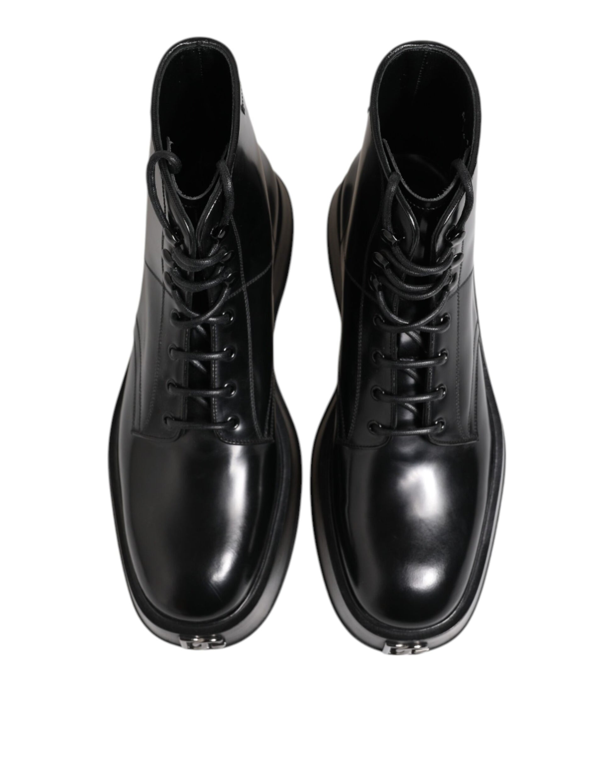 Black Leather Logo Ankle Boots Lace Up Shoes