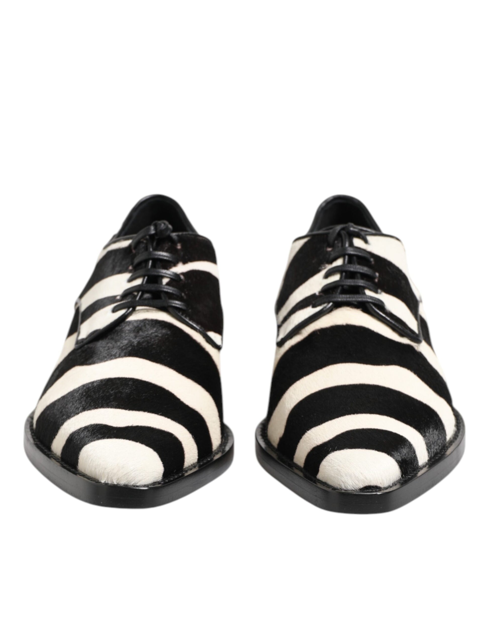 Black White Zebra Pony Fur Dress Shoes