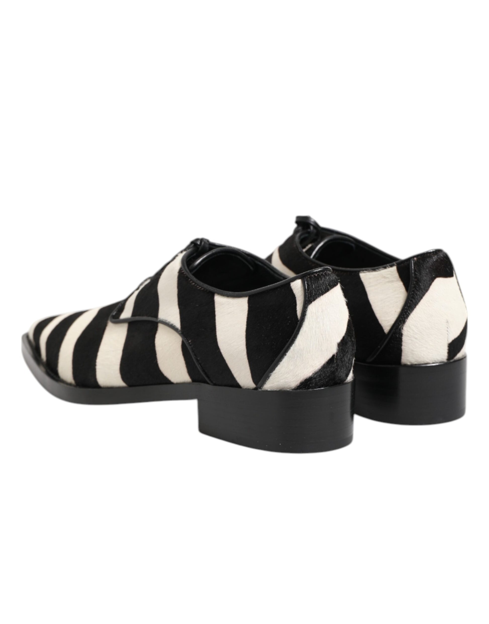 Black White Zebra Pony Fur Dress Shoes