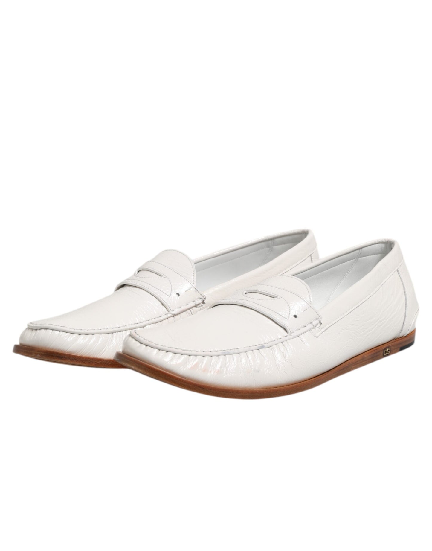 White Leather Loafers Moccasins Slip On Shoes