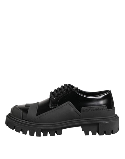 Black Patent Leather Trekking Derby Shoes