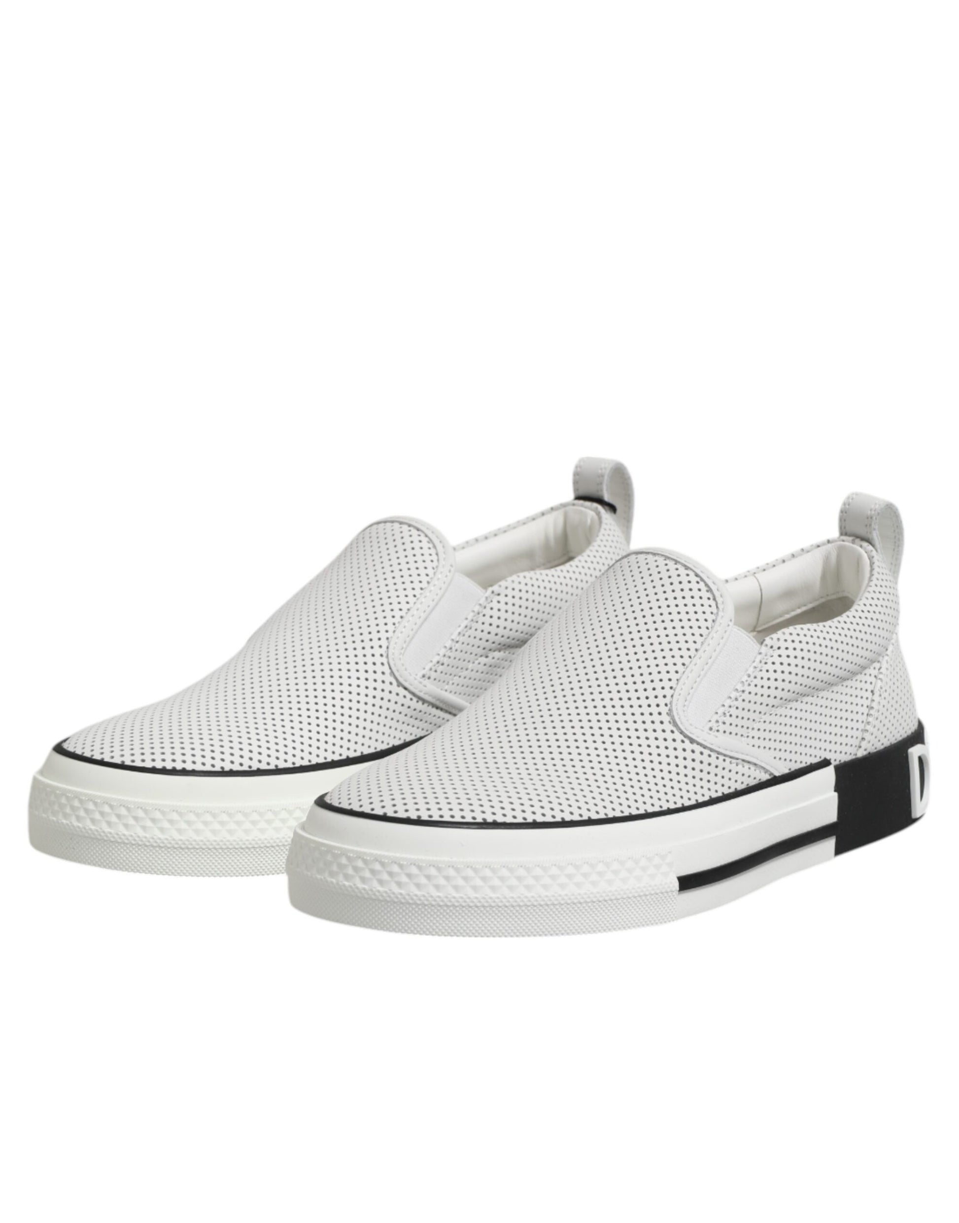 White Dotted Leather Slip On Men Sneakers Shoes