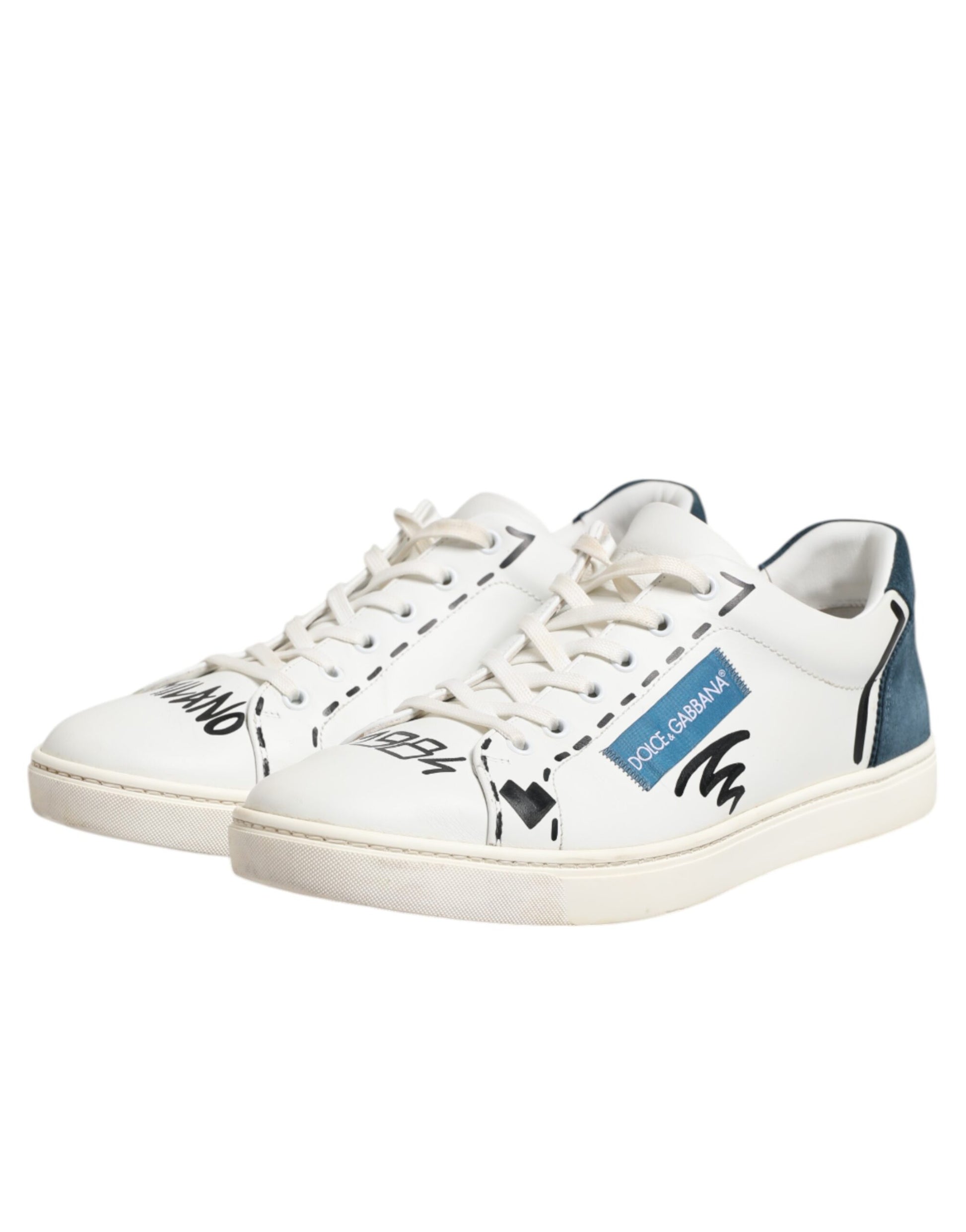 White Leather Printed Low Top Sneakers Shoes