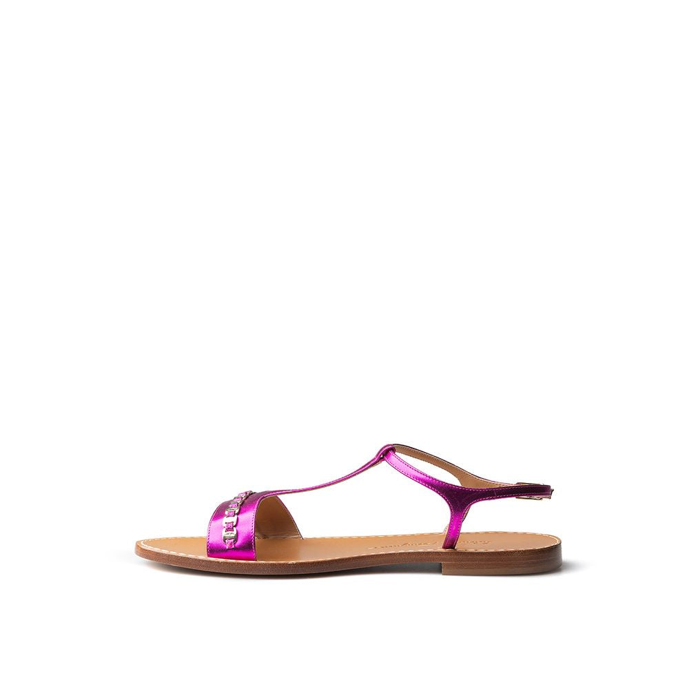 Purple Leather Flat Sandals