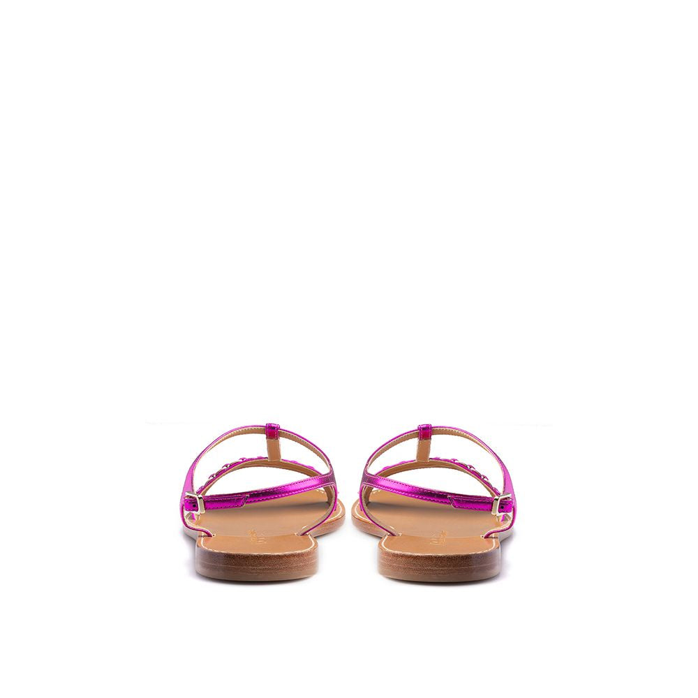 Purple Leather Flat Sandals