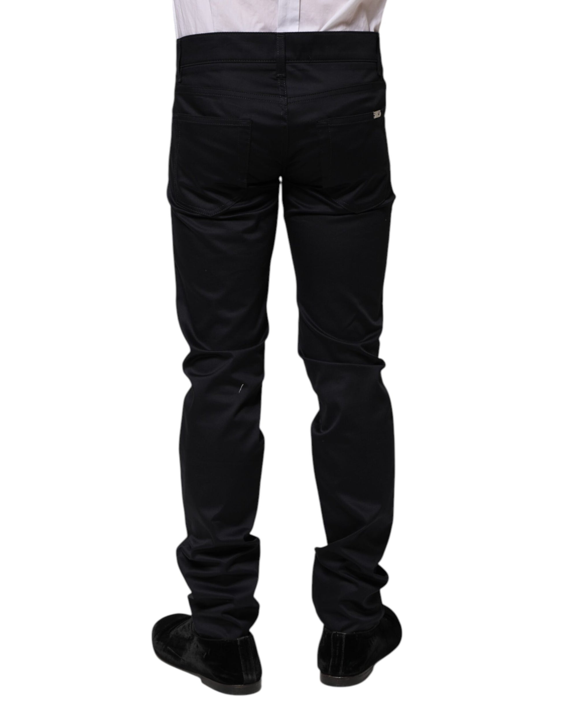 Black Cotton Skinny Mid Waist Pants