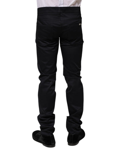 Black Cotton Skinny Mid Waist Pants