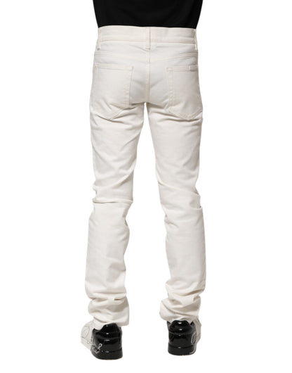 White Cotton Skinny Men Denim Jeans