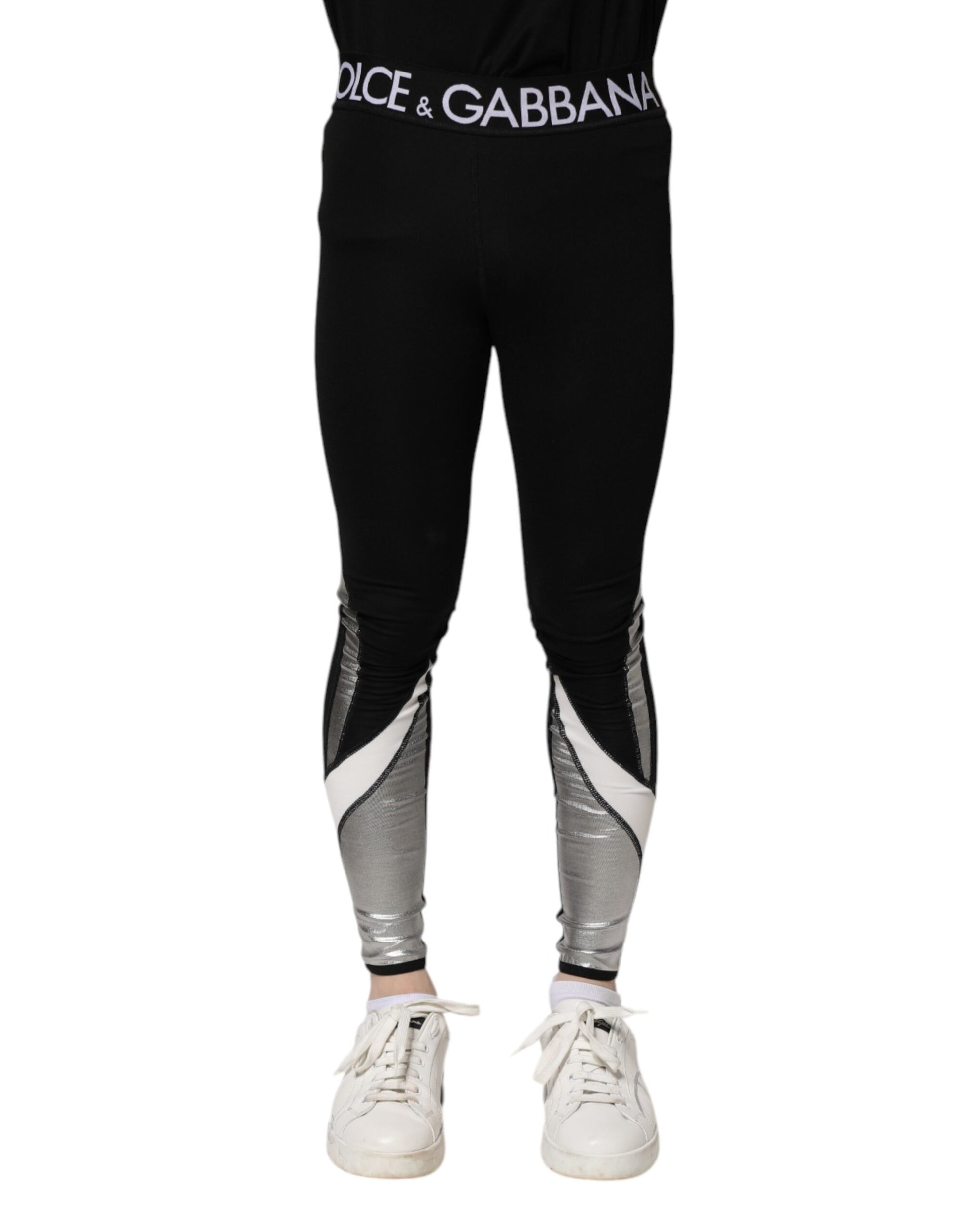 Black Silver Nylon Skinny Men Leggings Pants