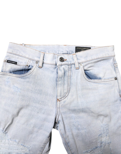 Light Blue Tattered Skinny Denim Jeans