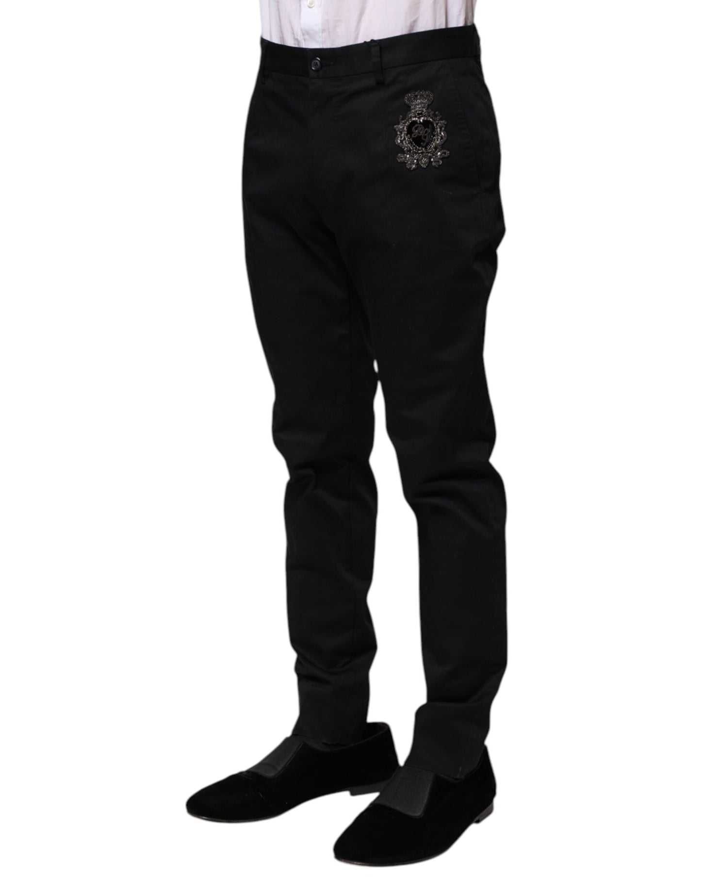 Dark Blue Logo Cotton Dress Pants
