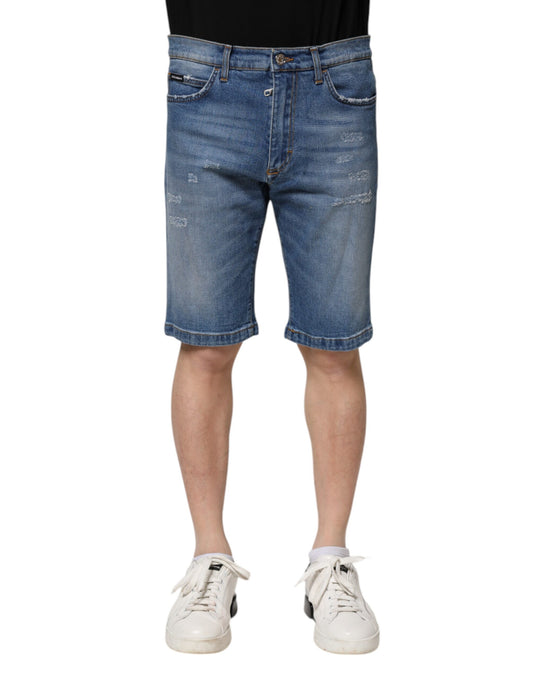 Blue Cotton Stretch Men Denim Bermuda Shorts