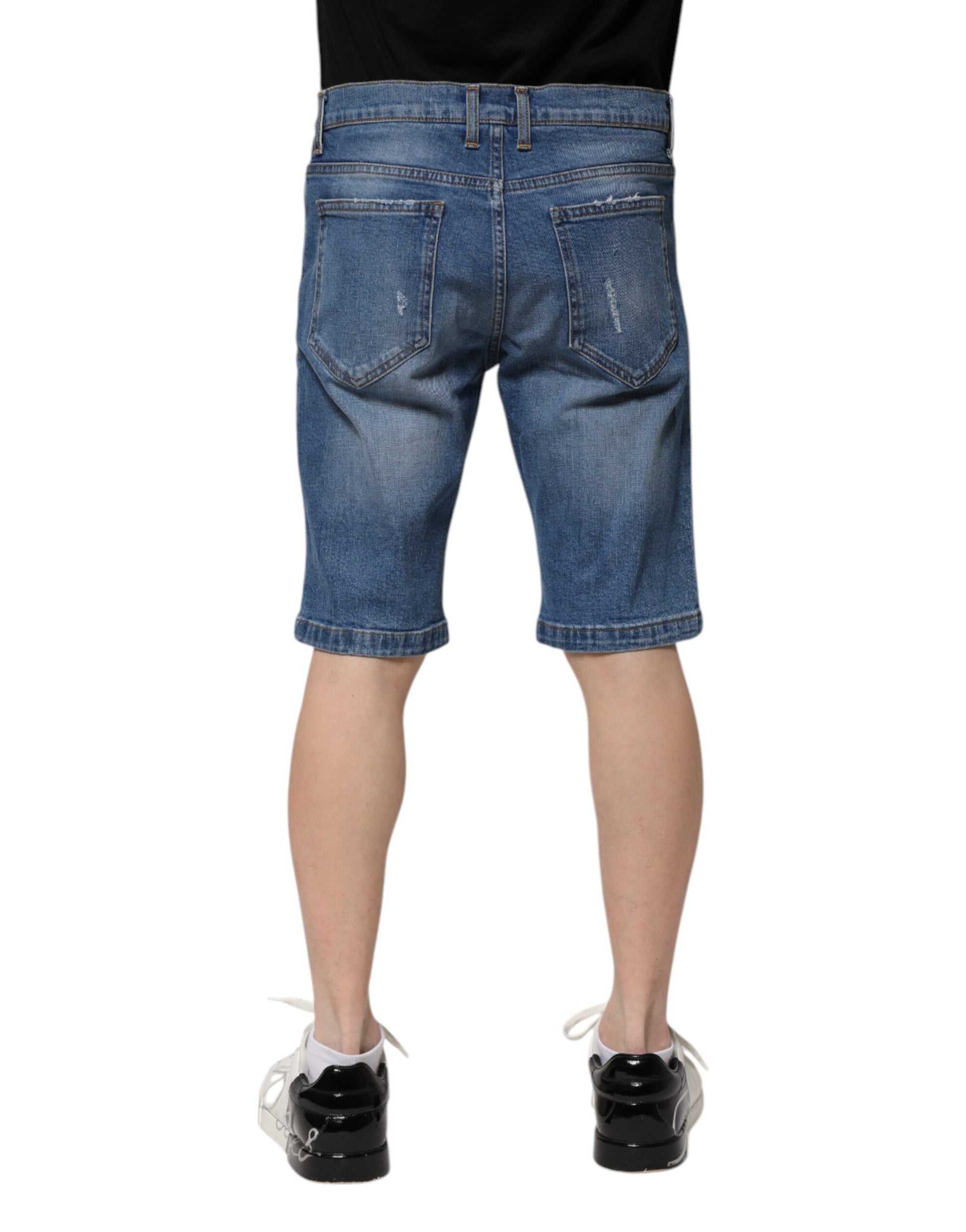 Blue Cotton Stretch Men Denim Bermuda Shorts