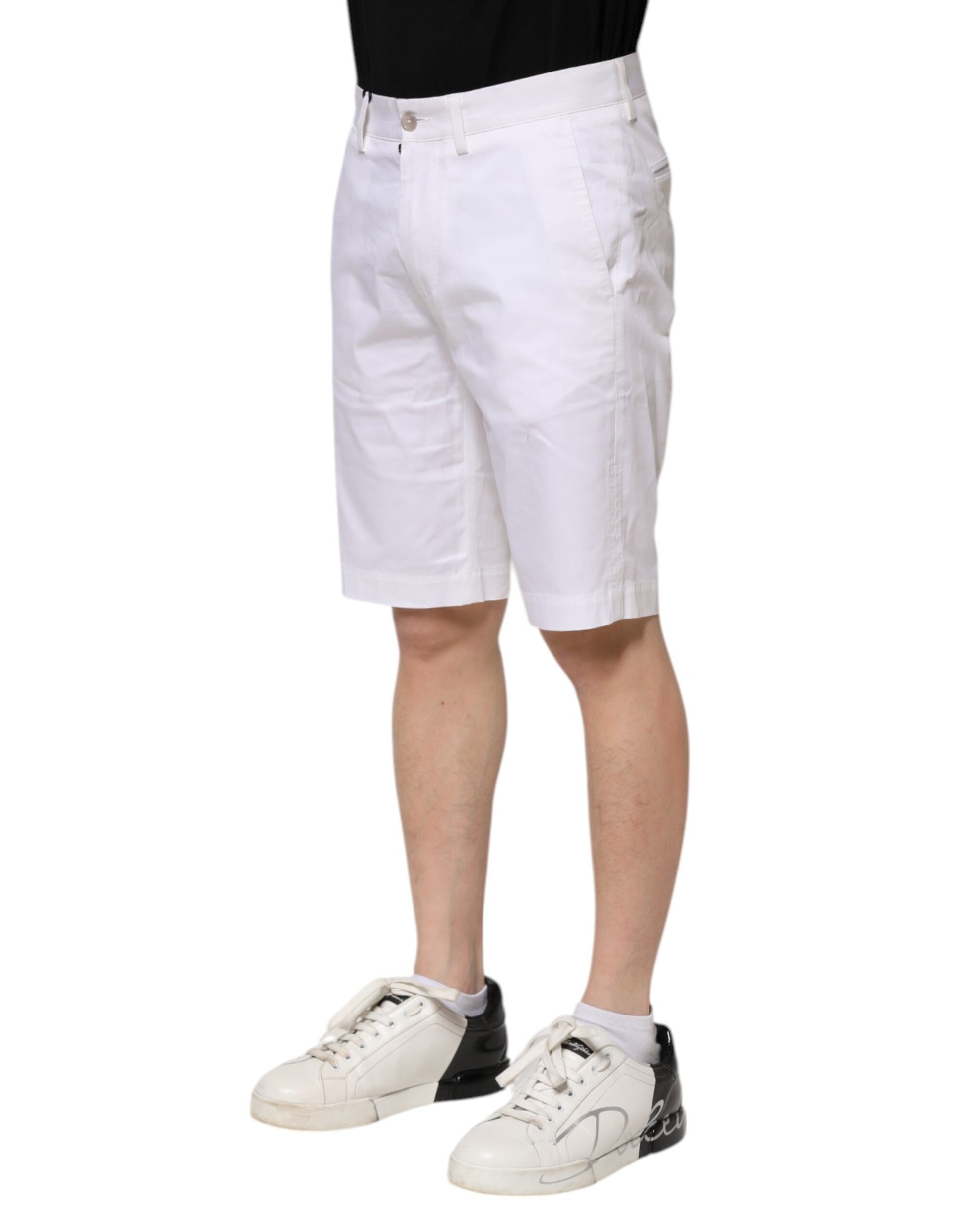 White Cotton Stretch Men Denim Bermuda Shorts