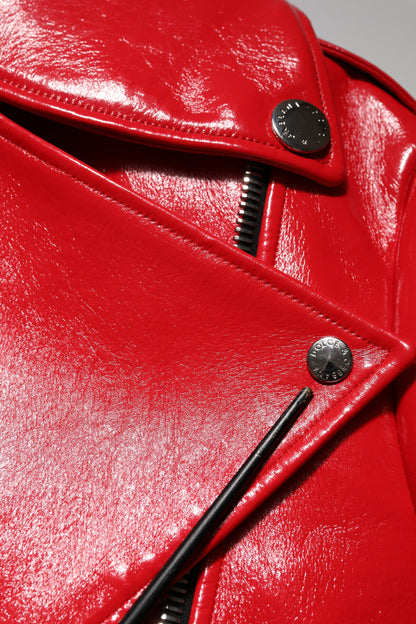 Red Lambskin Full Zipper Jacket