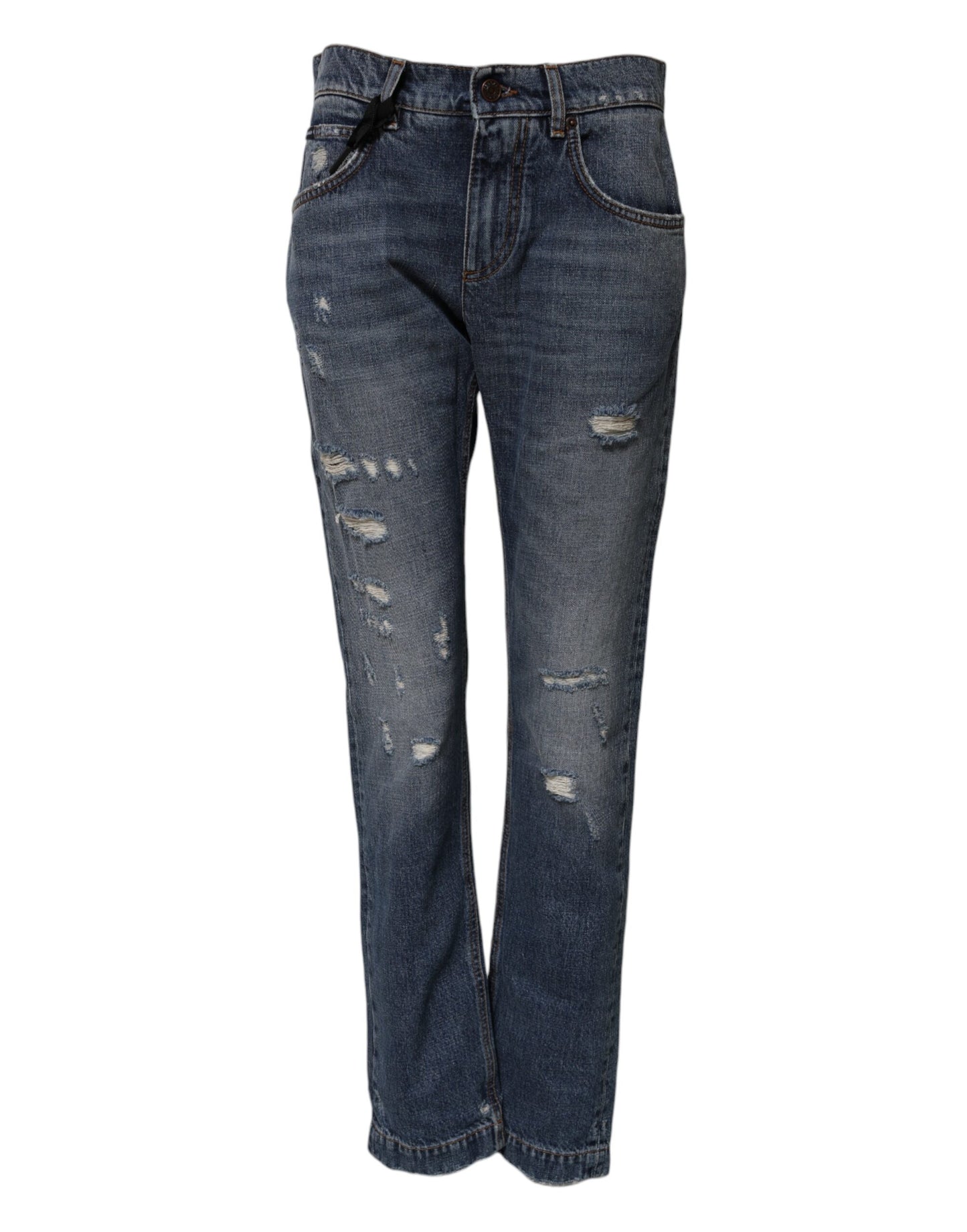 Blue Cotton Tattered Boyfriend Denim Jeans