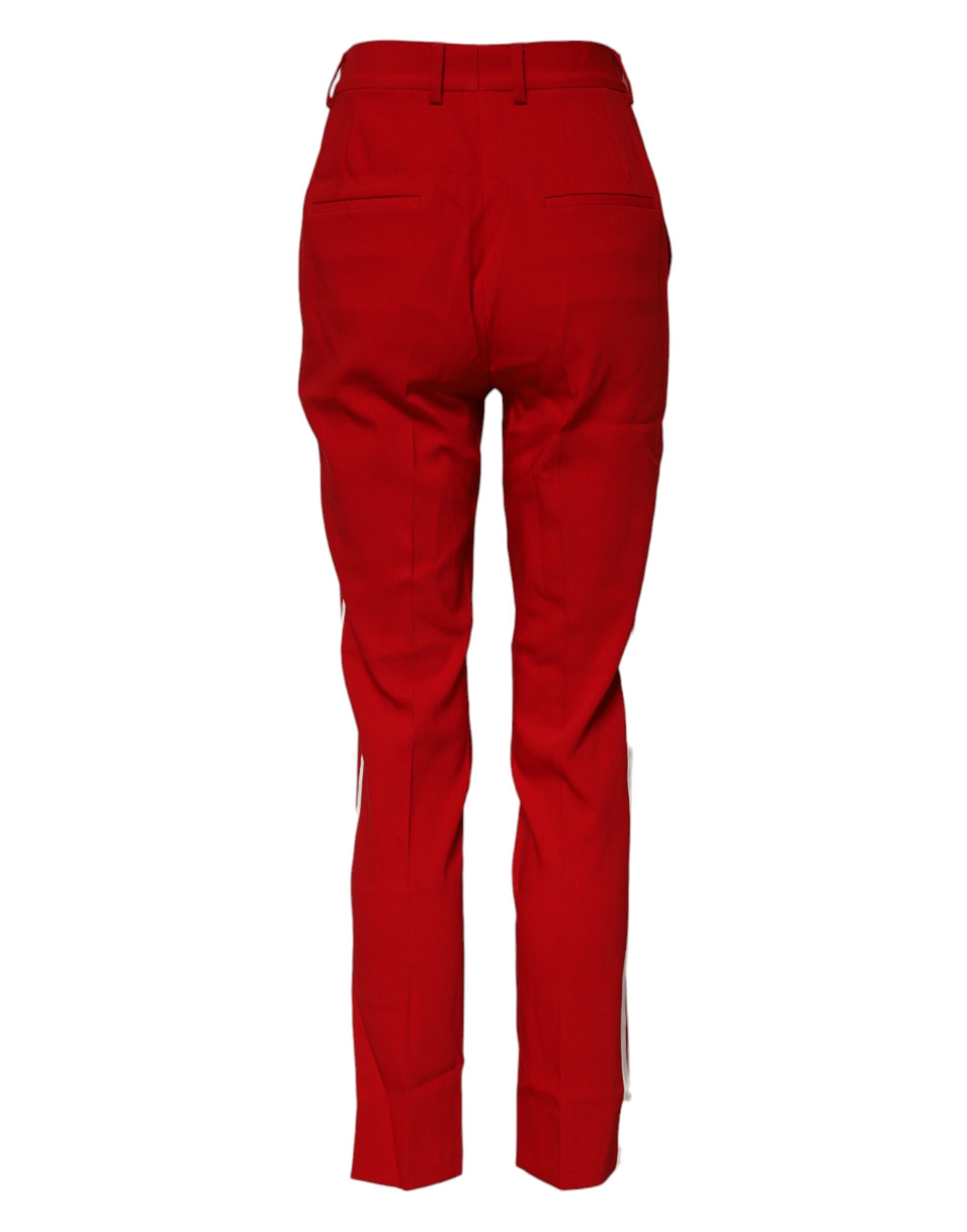 Red Wool Mid Waisted Tapered Pants