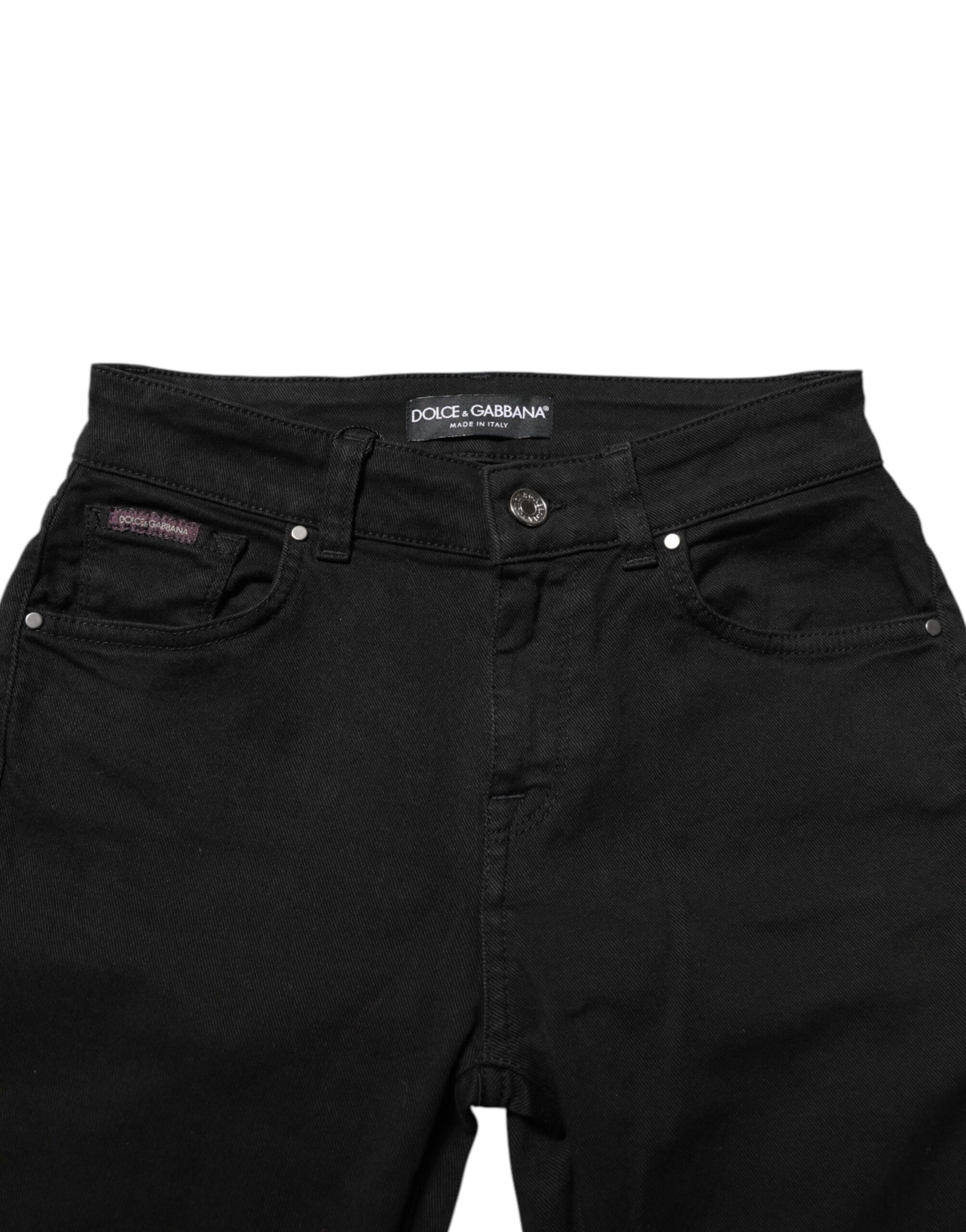 Black Skinny Cotton Mid Waisted Denim Jeans