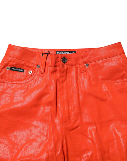 Orange Cotton High Waisted Denim Jeans