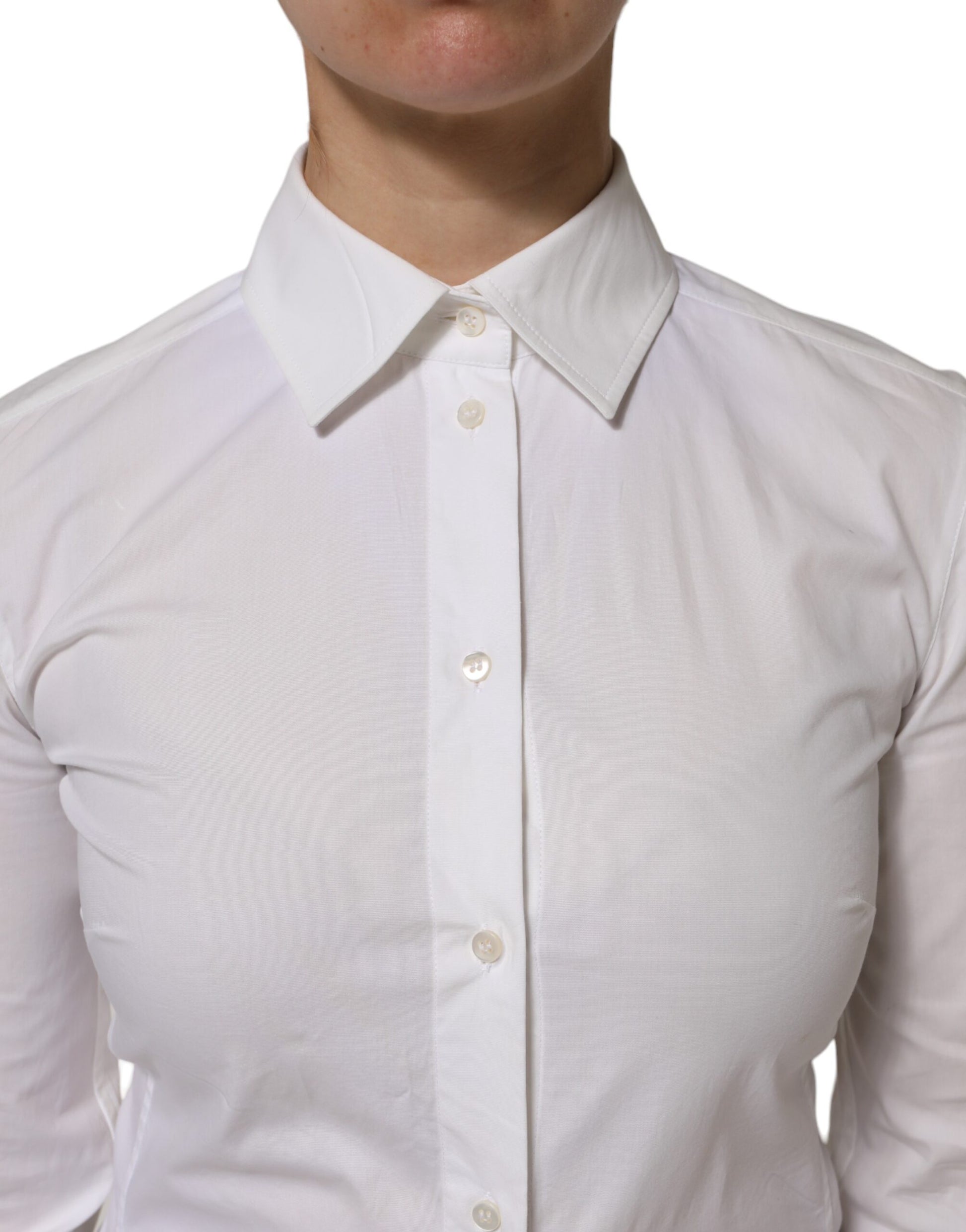 White Cotton Collared Long Sleeves Top Shirt