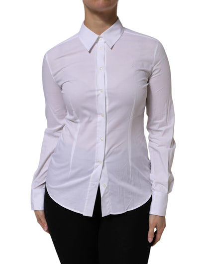 White Cotton Collared Long Sleeves Top Shirt