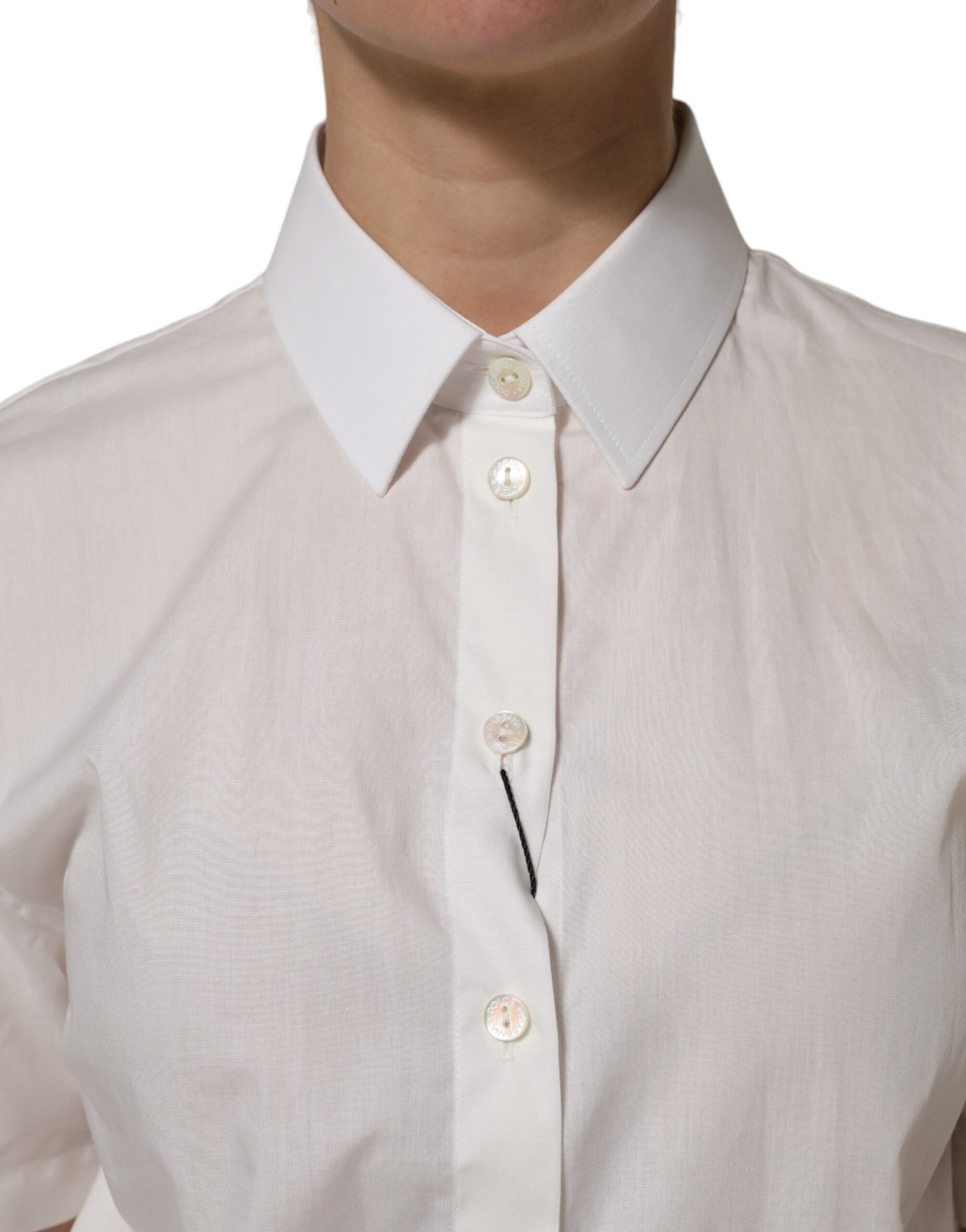 White Cotton Short Sleeves Collared Top Shirt