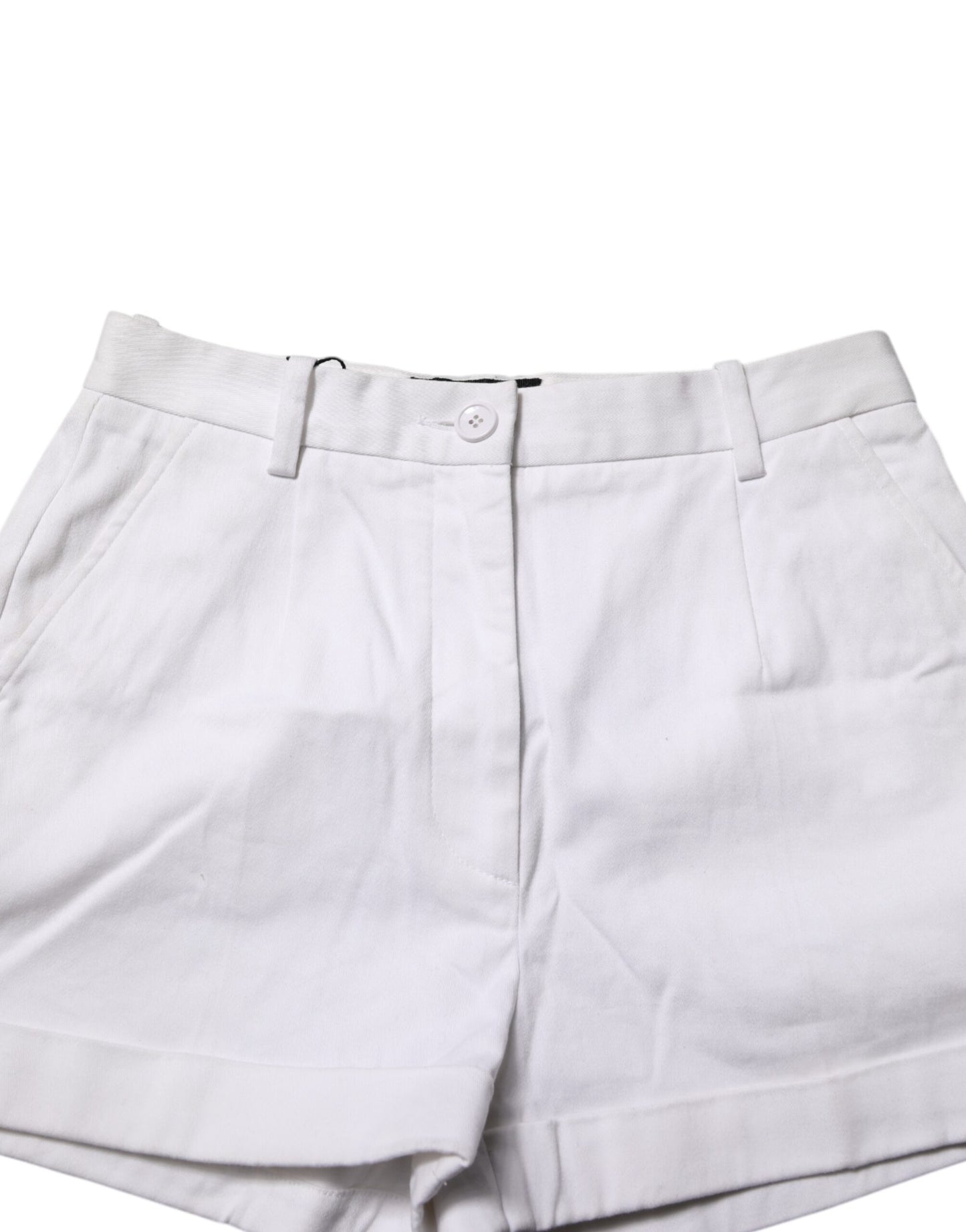 White Cotton Mid Waist Women Bermuda Shorts
