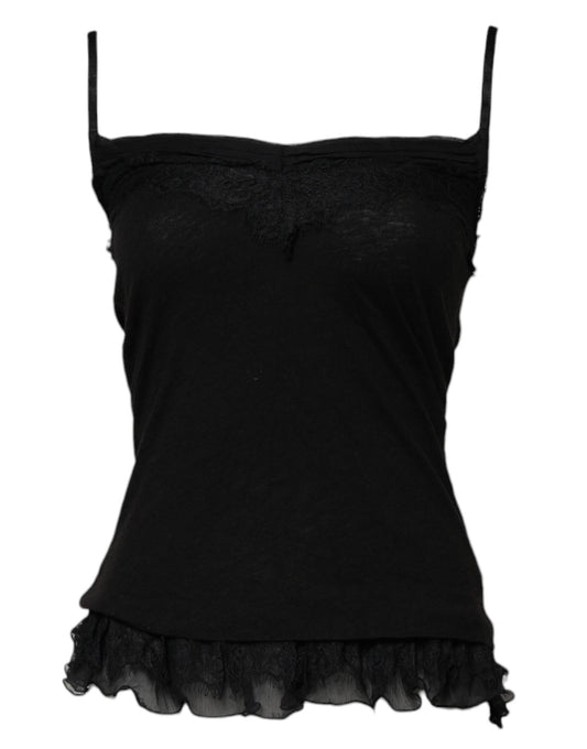 Black Wool Sleeveless Square Neck Tank Top