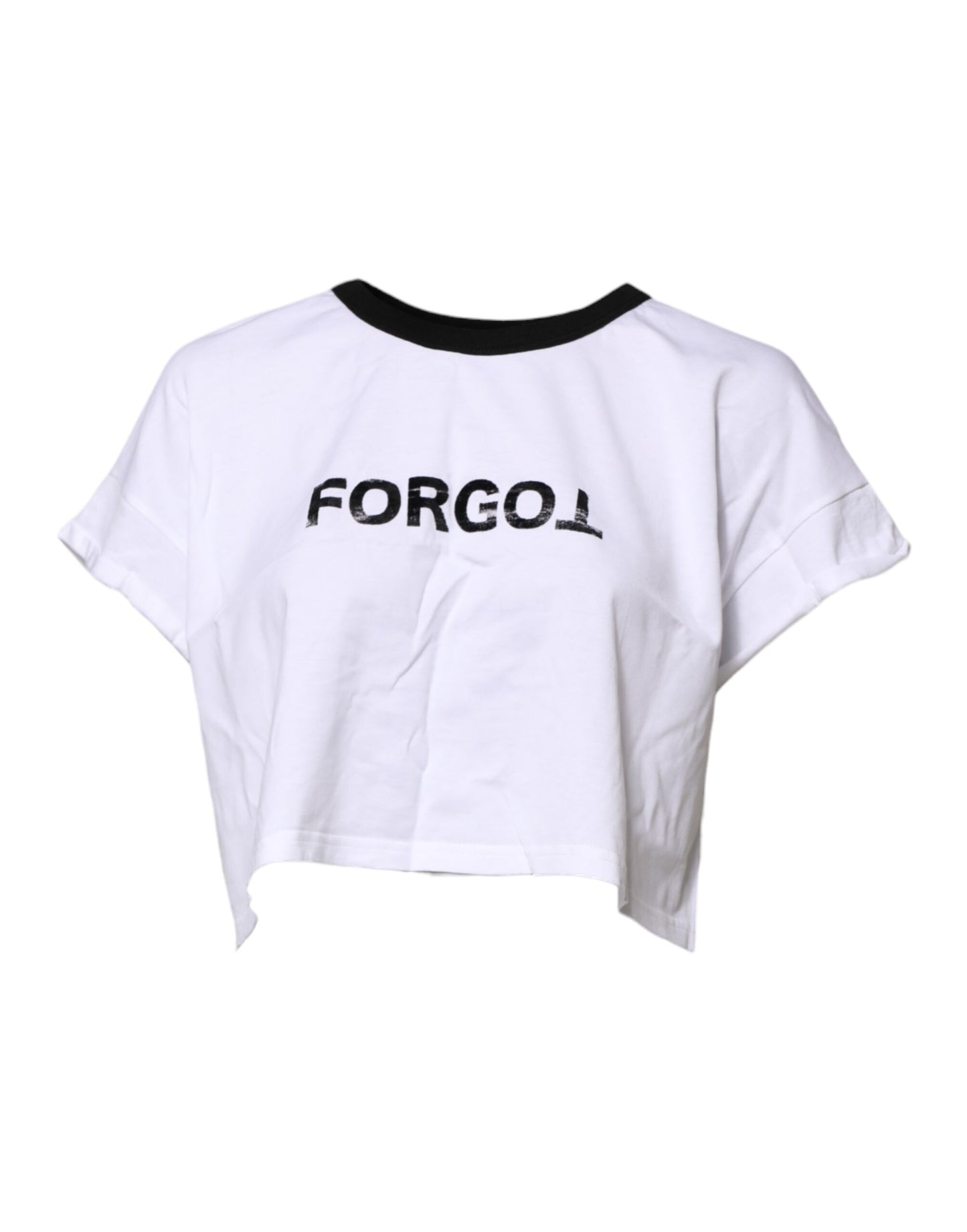 White Graphic Print Crew Neck Cropped T-shirt