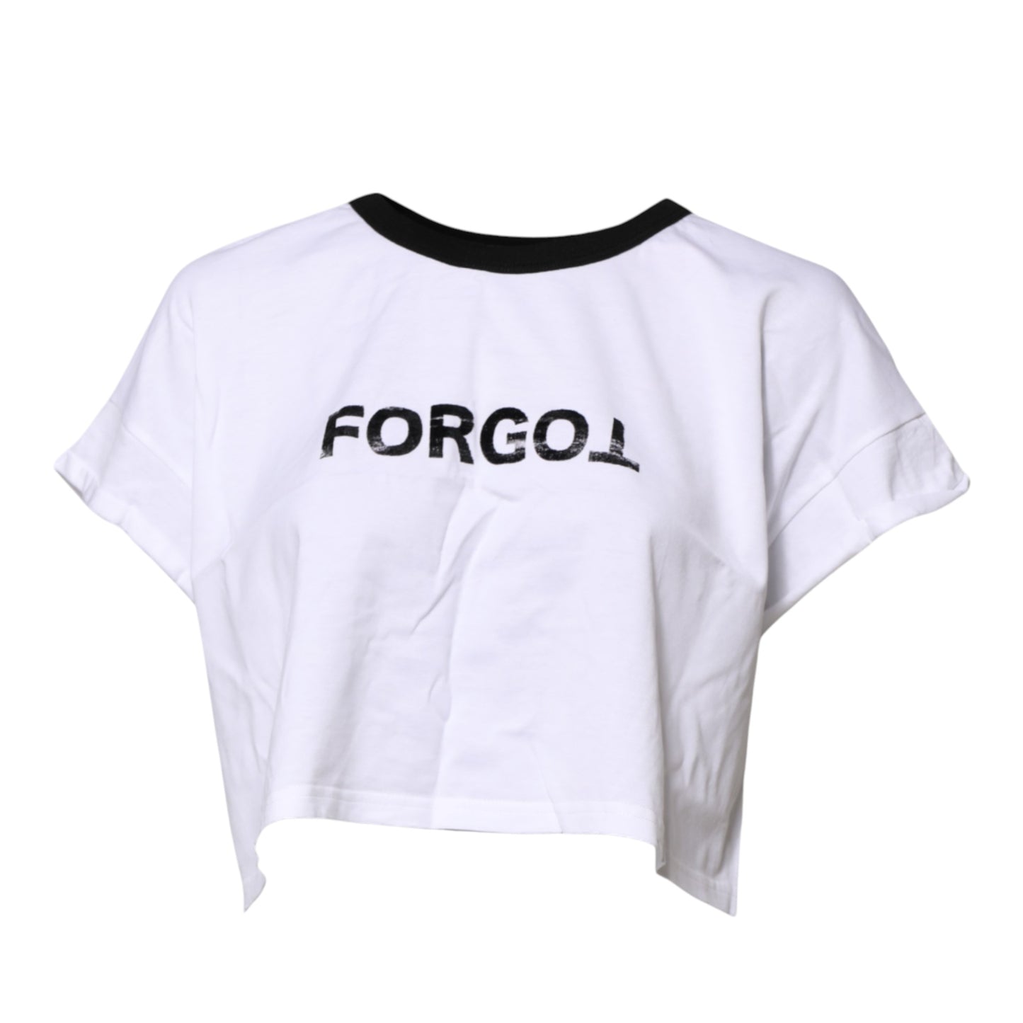 White Graphic Print Crew Neck Cropped T-shirt