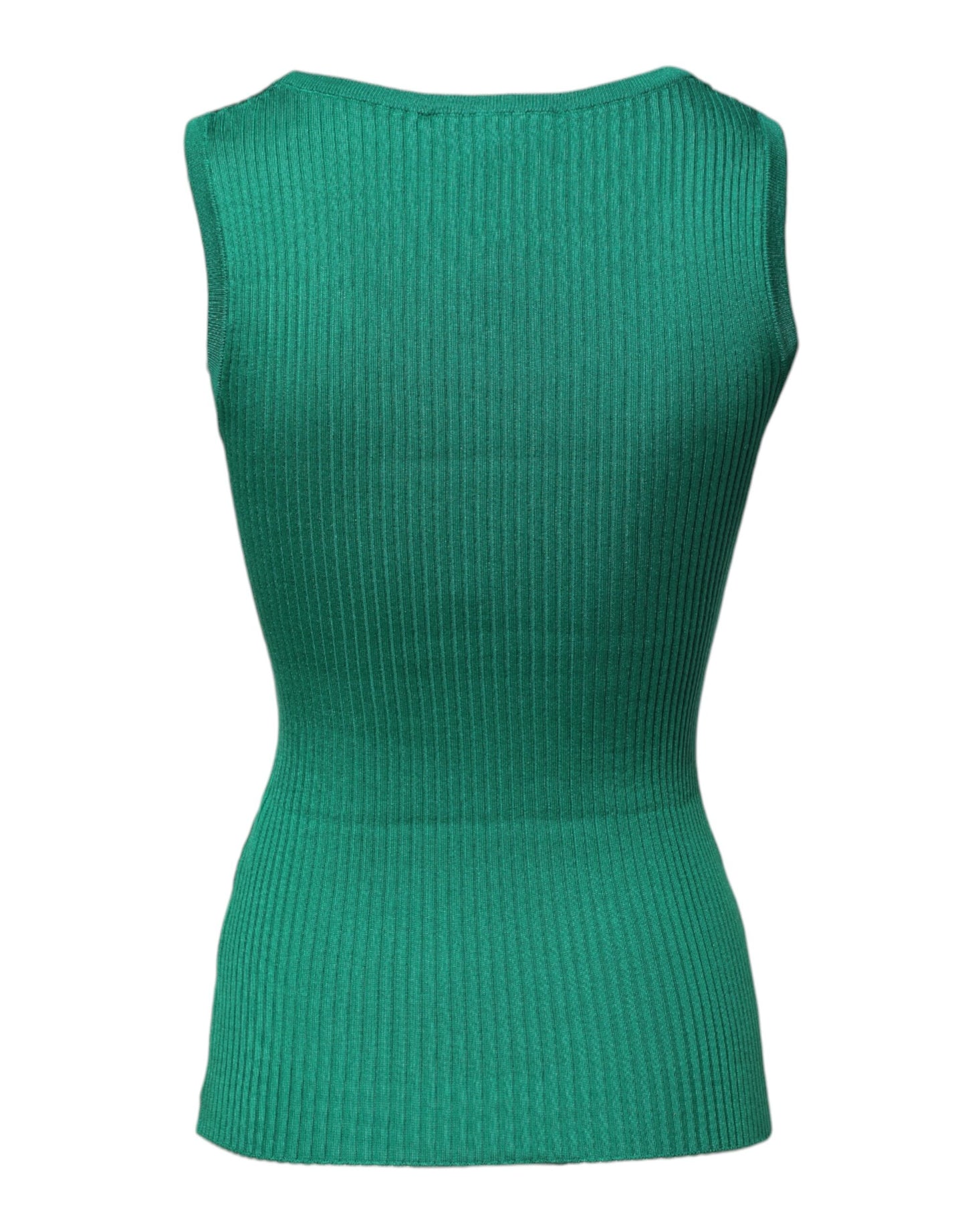 Green Silk Sleeveless Round Neck Tank Top