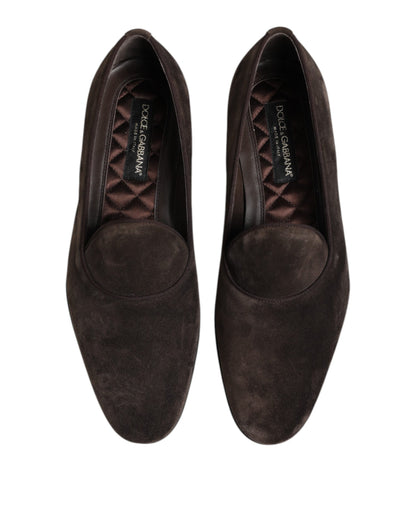 Brown Velvet Leather Slip On Loafers Shoes