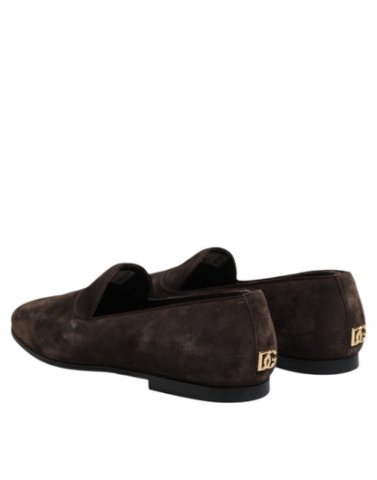 Brown Velvet Leather Slip On Loafers Shoes