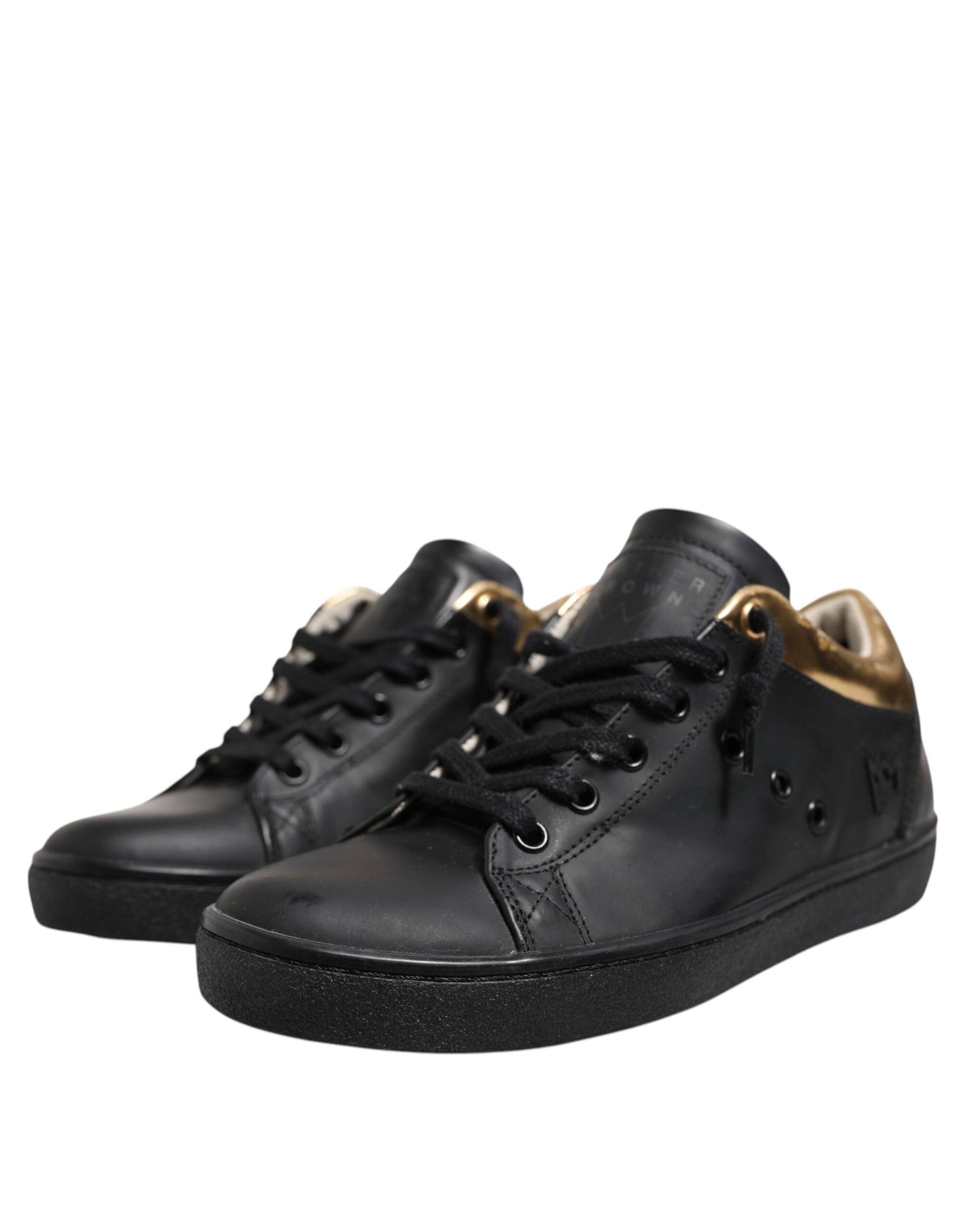 Black Gold Lace Up Low Top Women Sneakers Shoes