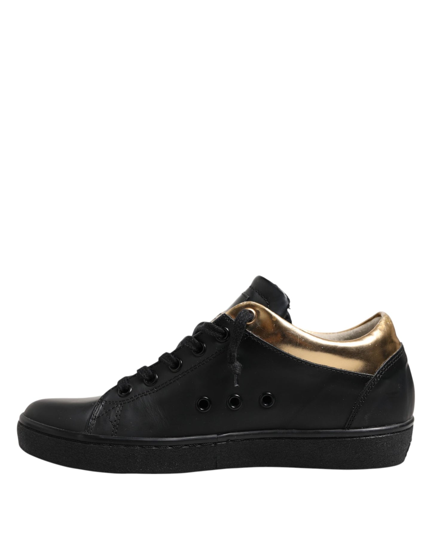 Black Gold Lace Up Low Top Women Sneakers Shoes