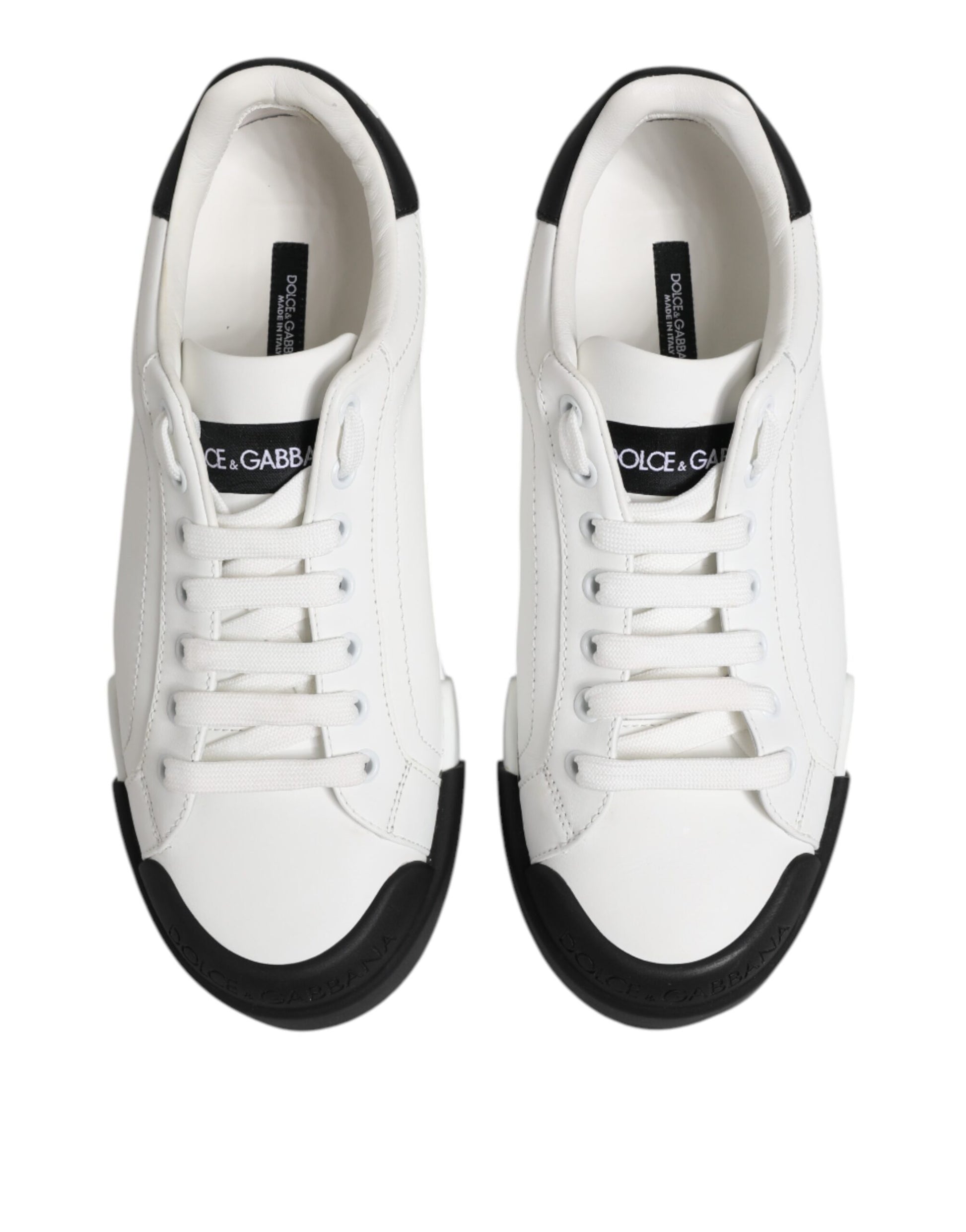 White Black Logo Leather Lace Up Sneakers Shoes
