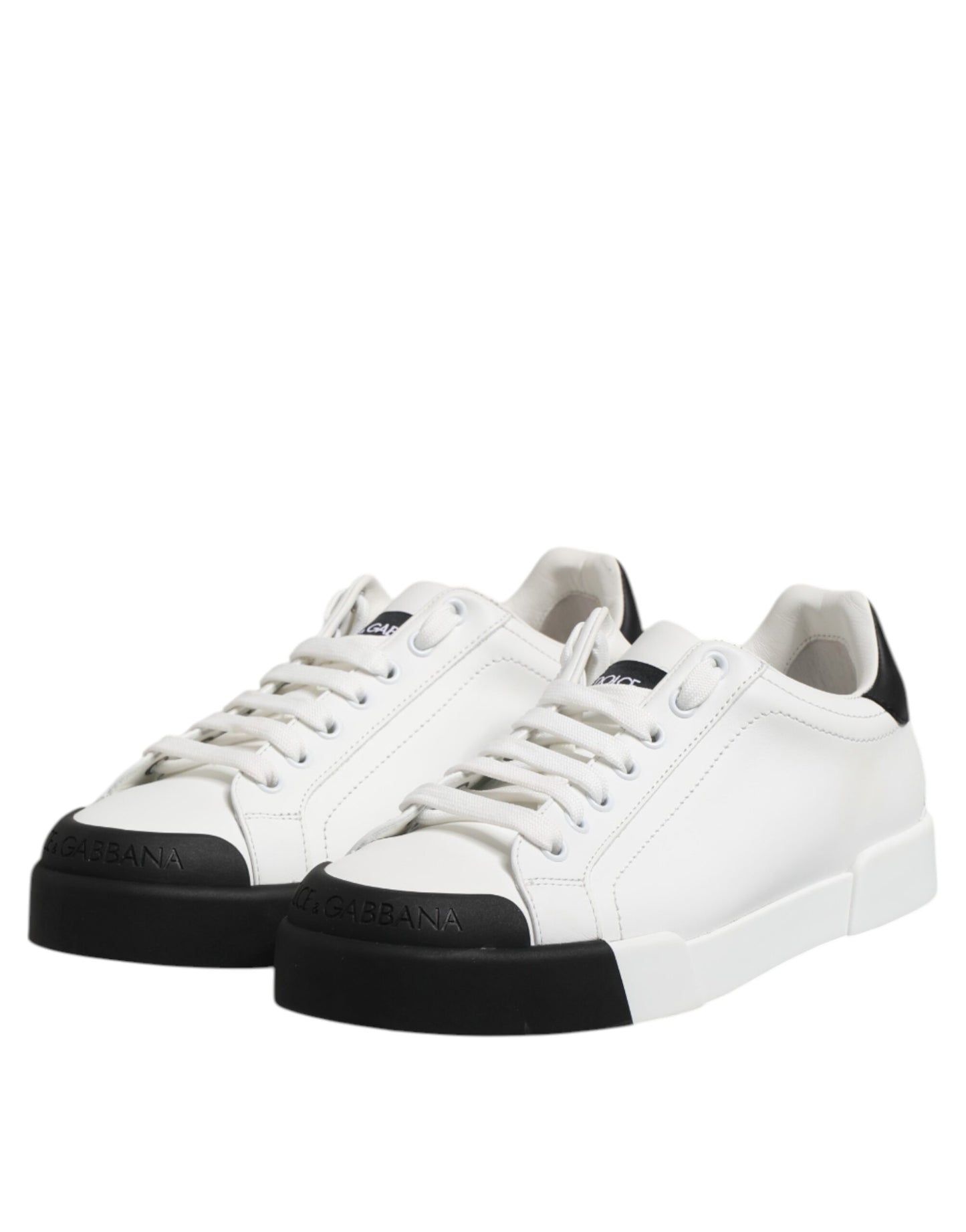 White Black Logo Leather Lace Up Sneakers Shoes