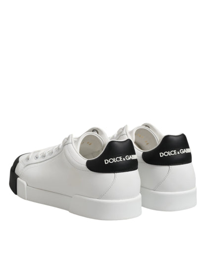 White Black Logo Leather Lace Up Sneakers Shoes