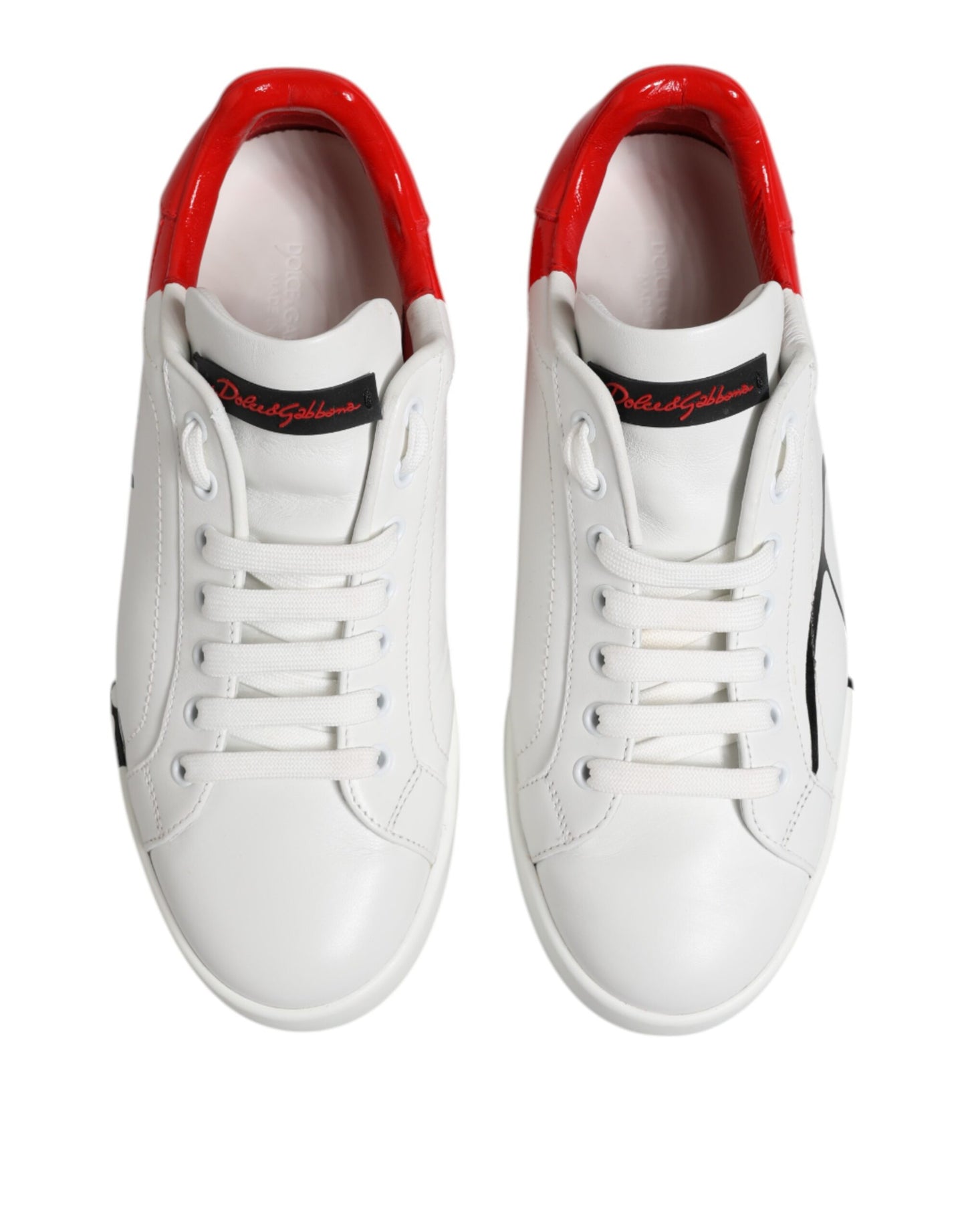 White Red Logo Low Top Leather Sneakers Shoes