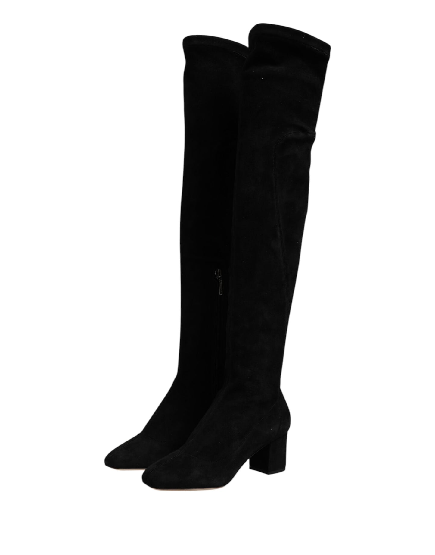 Black Suede Leather Knee High Boots Shoes