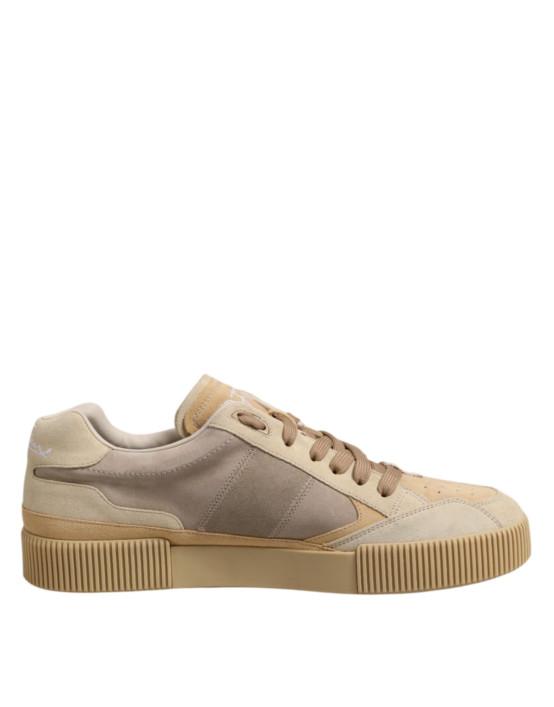 Beige Leather Low Top Lace Up Sneakers Shoes