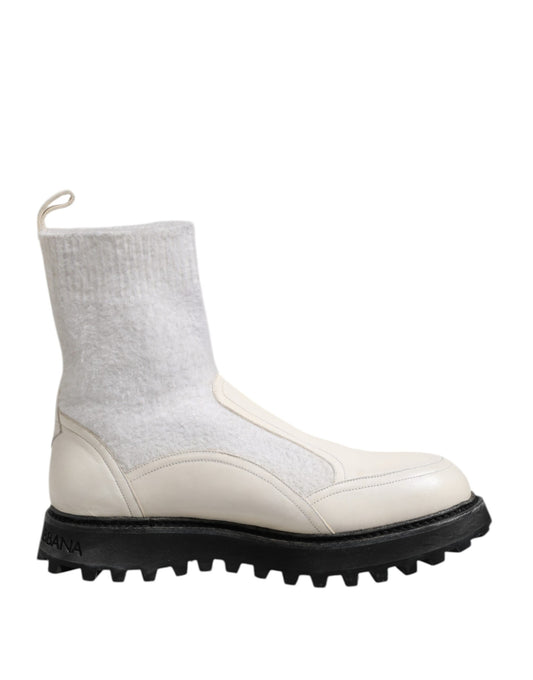 White Beige DG Logo Mid Calf Boots Shoes
