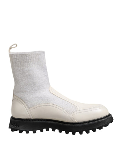 White Beige DG Logo Mid Calf Boots Shoes