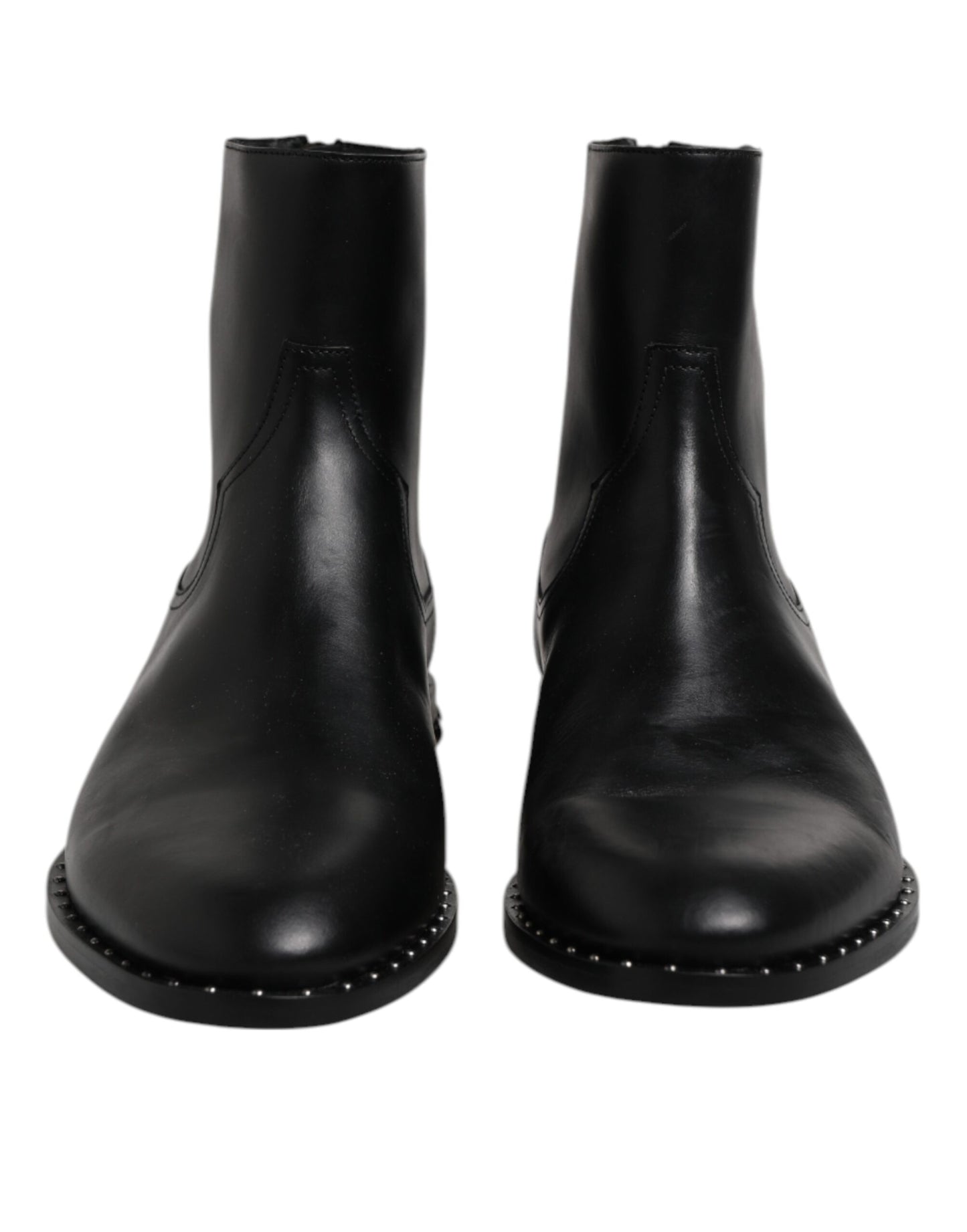 Black Leather Logo Ankle Boots Studded Shoes